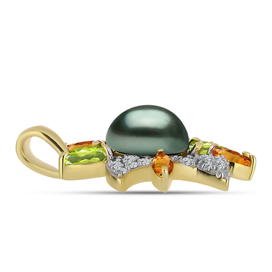 Pandantiv din Argint 925 Placat cu Aur ( 3.24 grame ) cu Perlă De apă Dulce cu Efect "Verde Tahitian" și Peridot Changbai 1.97 Carate