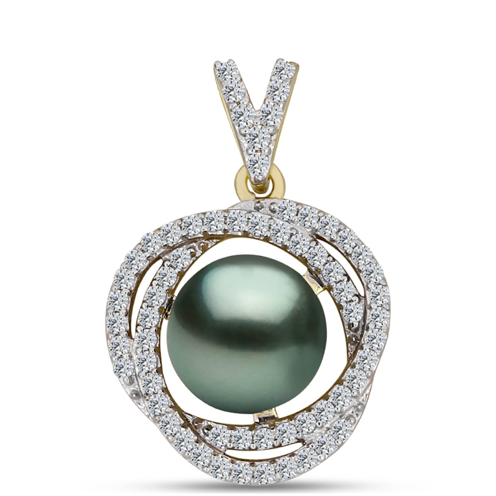 Pandantiv din Argint 925 Placat cu Aur ( 1.63 grame ) cu Perlă De apă Dulce cu Efect "Verde Tahitian" și Topaz Alb 1.13 Carate