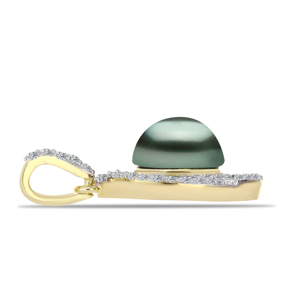 Pandantiv din Argint 925 Placat cu Aur ( 1.63 grame ) cu Perlă De apă Dulce cu Efect "Verde Tahitian" și Topaz Alb 1.13 Carate 2 