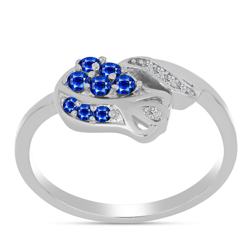 Inel din Argint 925 ( 2.62 grame ) cu Safir Albastru Australian și Topaz Alb 0.37 Carate 3 
