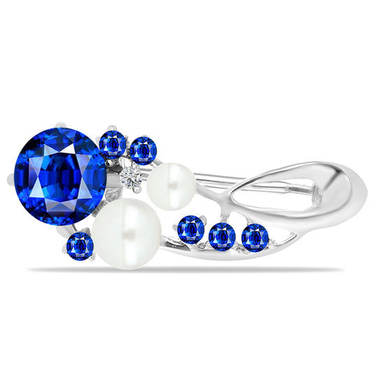 Broşă din Argint 925 ( 1.31 grame ) cu Safir Albastru Australian și Perlă de Apă Dulce Albă 1.34 Carate