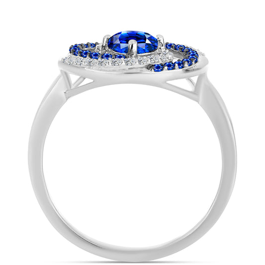 Inel din Argint 925 ( 3.2 grame ) cu Safir Albastru Australian și Topaz Alb 1.12 Carate