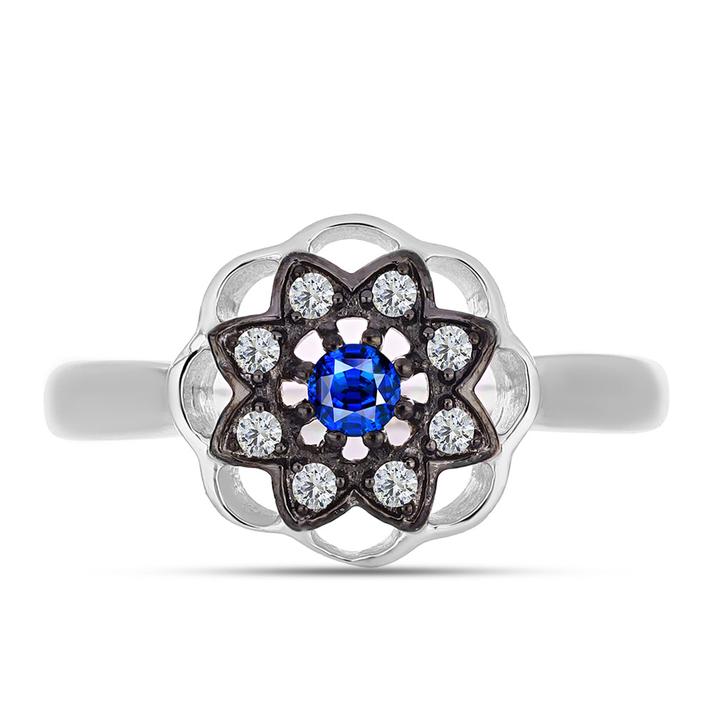 Inel din Argint 925 ( 2.73 grame ) cu Safir Albastru Australian și Topaz Alb 0.3 Carate 1 