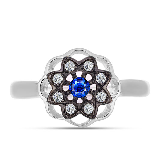 Inel din Argint 925 ( 2.73 grame ) cu Safir Albastru Australian și Topaz Alb 0.3 Carate