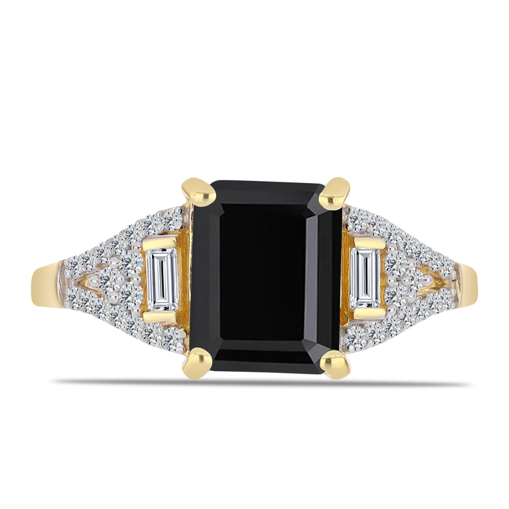Inel din Argint 925 Placat cu Aur ( 2.37 grame ) cu Onix Negru și Zircon Alb 3.42 Carate 1 