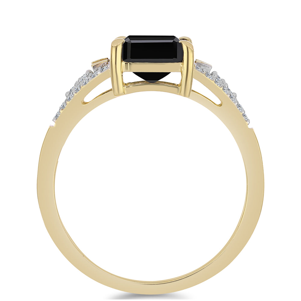 Inel din Argint 925 Placat cu Aur ( 2.37 grame ) cu Onix Negru și Zircon Alb 3.42 Carate