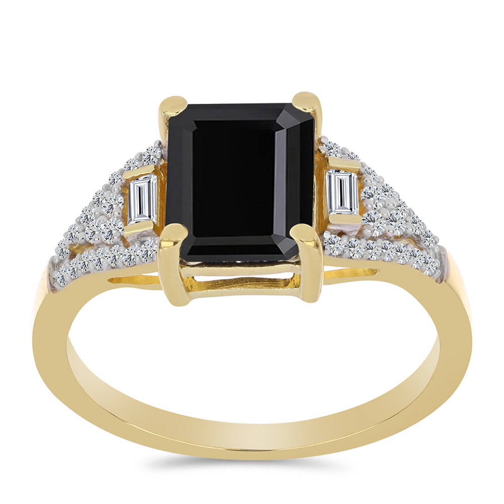Inel din Argint 925 Placat cu Aur ( 2.37 grame ) cu Onix Negru și Zircon Alb 3.42 Carate 3 