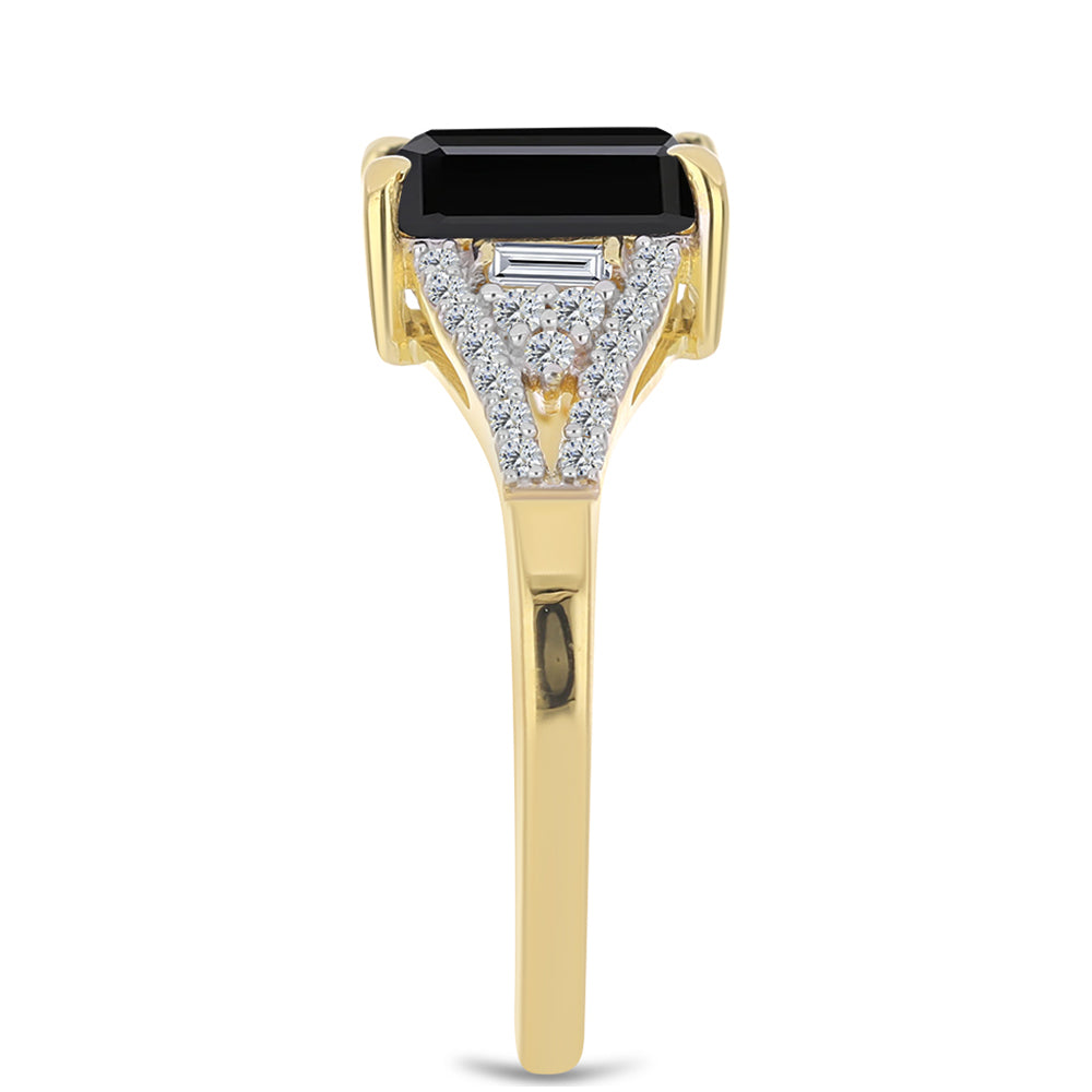 Inel din Argint 925 Placat cu Aur ( 2.37 grame ) cu Onix Negru și Zircon Alb 3.42 Carate 4 
