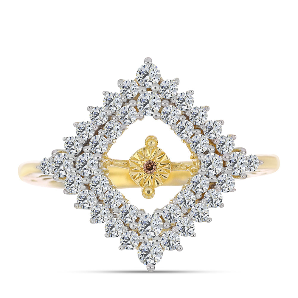Inel din Argint 925 Placat cu Aur ( 3.54 grame ) cu Diamant Coniac și Topaz Alb 1.09 Carate 1 