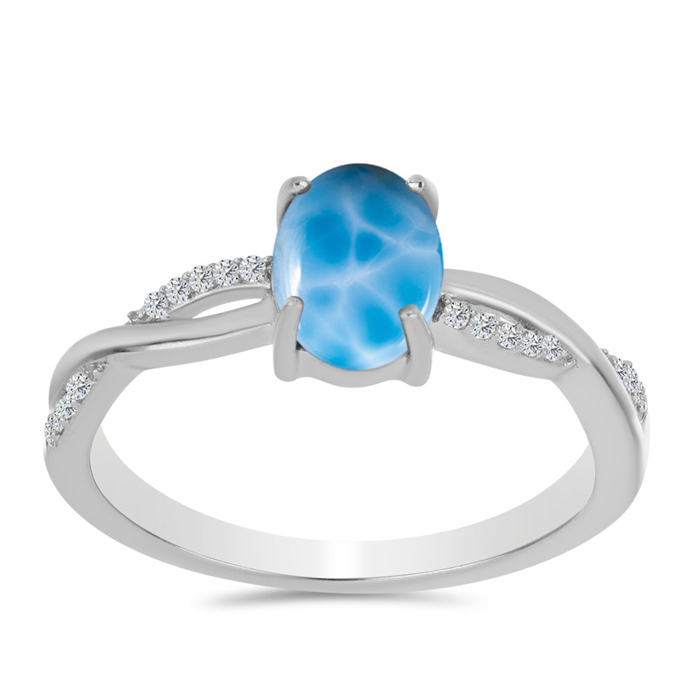 Inel din Argint 925 ( 2.41 grame ) cu Larimar de Barahona și Topaz Alb 1.64 Carate 3 