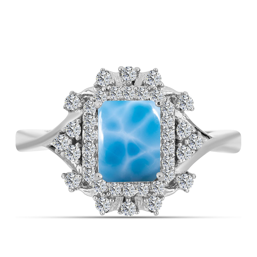 Inel din Argint 925 ( 4.18 grame ) cu Larimar de Barahona și Topaz Alb 2.61 Carate 1 