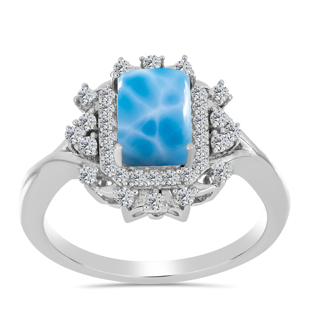 Inel din Argint 925 ( 4.18 grame ) cu Larimar de Barahona și Topaz Alb 2.61 Carate
