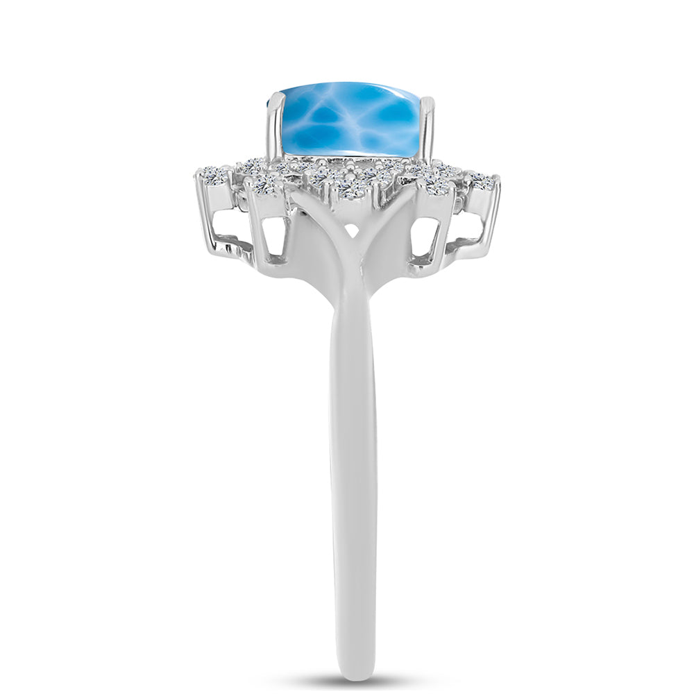 Inel din Argint 925 ( 4.18 grame ) cu Larimar de Barahona și Topaz Alb 2.61 Carate 4 