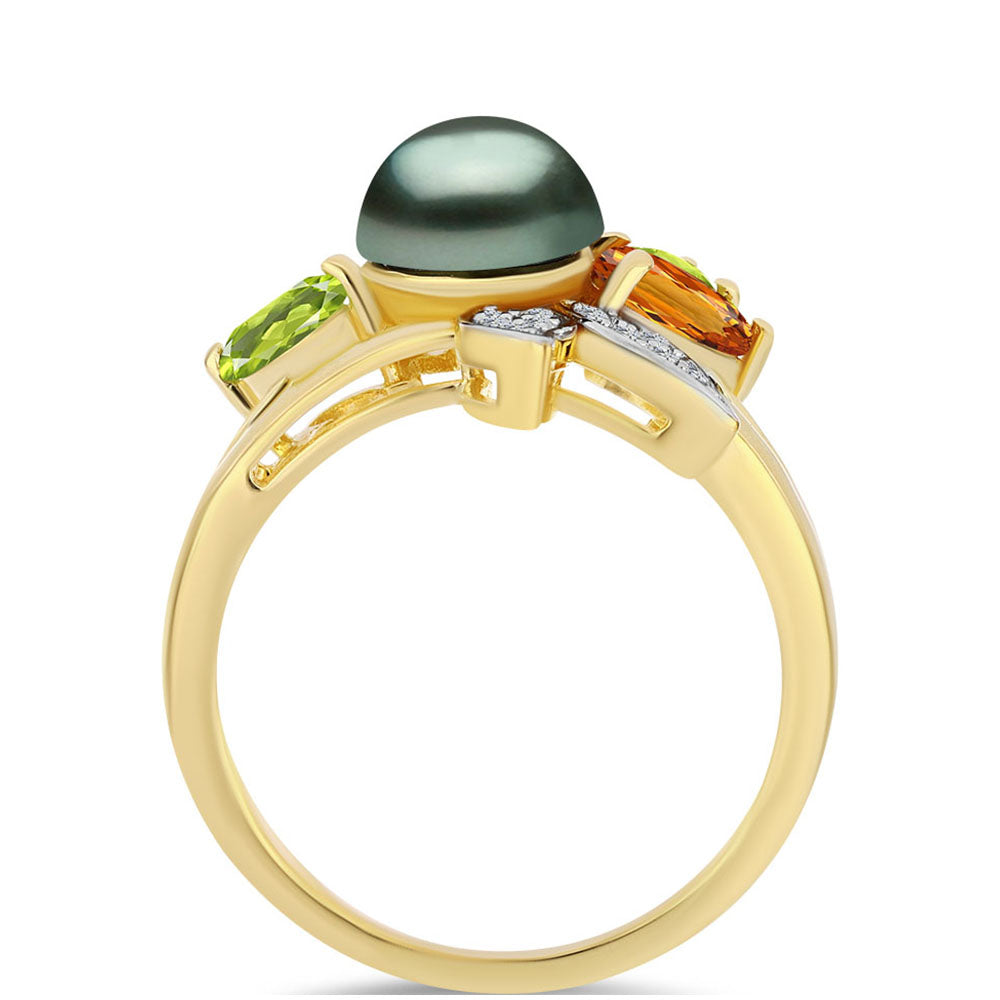 Inel din Argint 925 Placat cu Aur ( 4.56 grame ) cu Perlă De apă Dulce cu Efect "Verde Tahitian" și Citrin Ural 2.19 Carate 2 