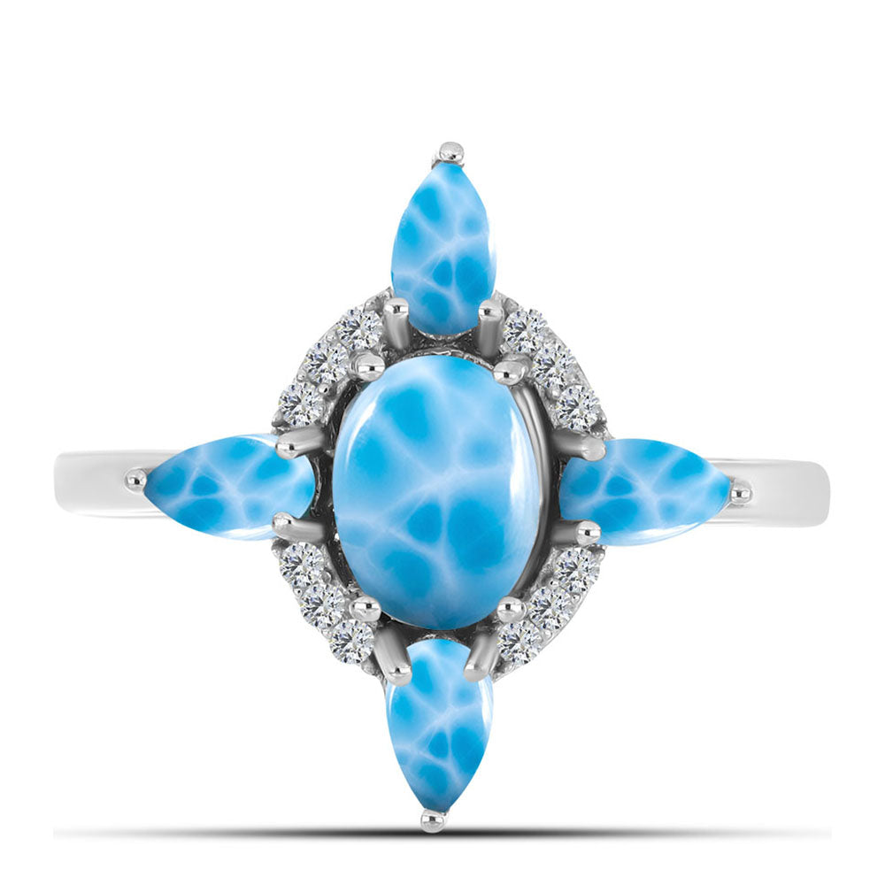 Inel din Argint 925 ( 3.16 grame ) cu Larimar de Barahona și Topaz Alb 2.58 Carate 1 