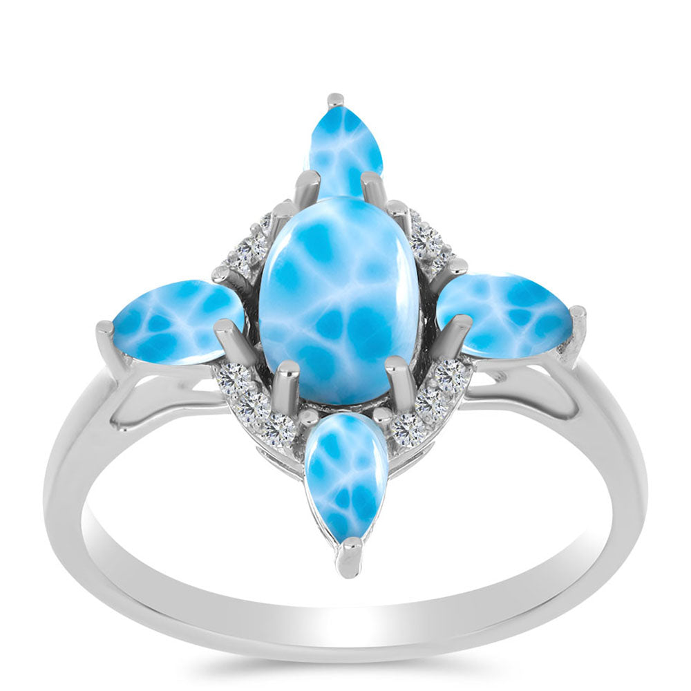 Inel din Argint 925 ( 3.16 grame ) cu Larimar de Barahona și Topaz Alb 2.58 Carate 3 