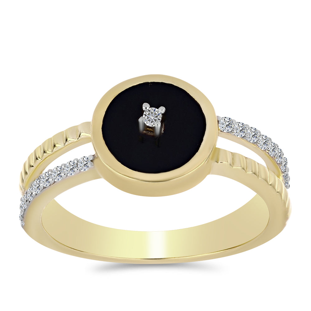 Inel din Argint 925 Placat cu Aur ( 2.92 grame ) cu Onix Negru și Topaz Alb 1.28 Carate 3 