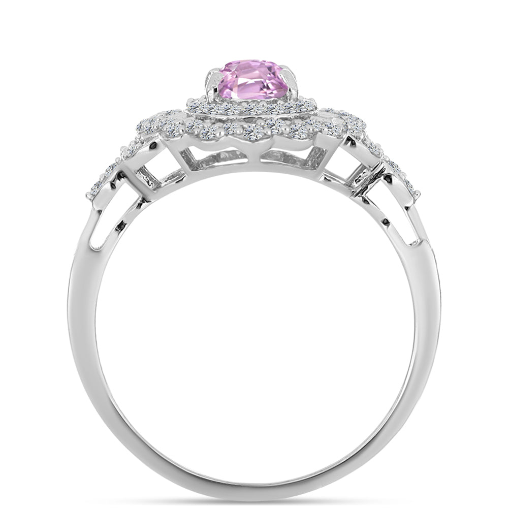 Inel din Argint 925 ( 3.04 grame ) cu Kunzit Pala și Topaz Alb 1.54 Carate