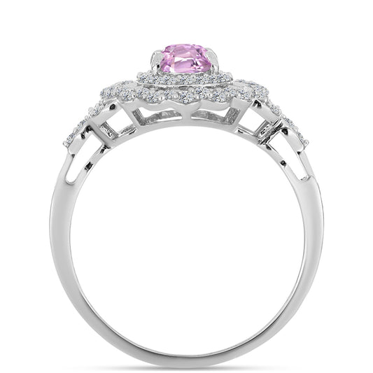 Inel din Argint 925 ( 3.04 grame ) cu Kunzit Pala și Topaz Alb 1.54 Carate