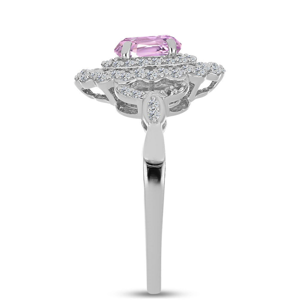 Inel din Argint 925 ( 3.04 grame ) cu Kunzit Pala și Topaz Alb 1.54 Carate 4 