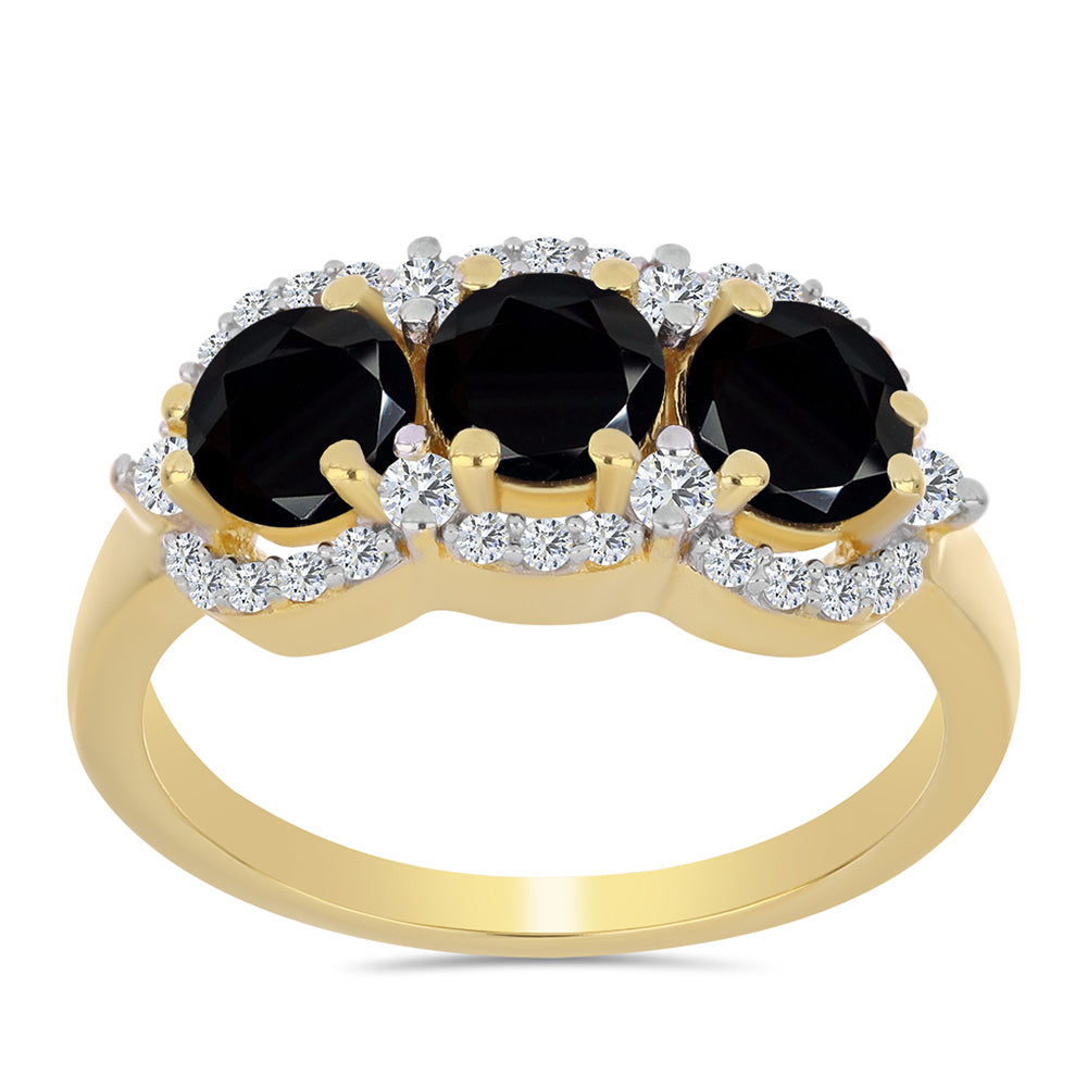 Inel din Argint 925 Placat cu Aur ( 2.72 grame ) cu Onix Negru și Topaz Alb 2.11 Carate