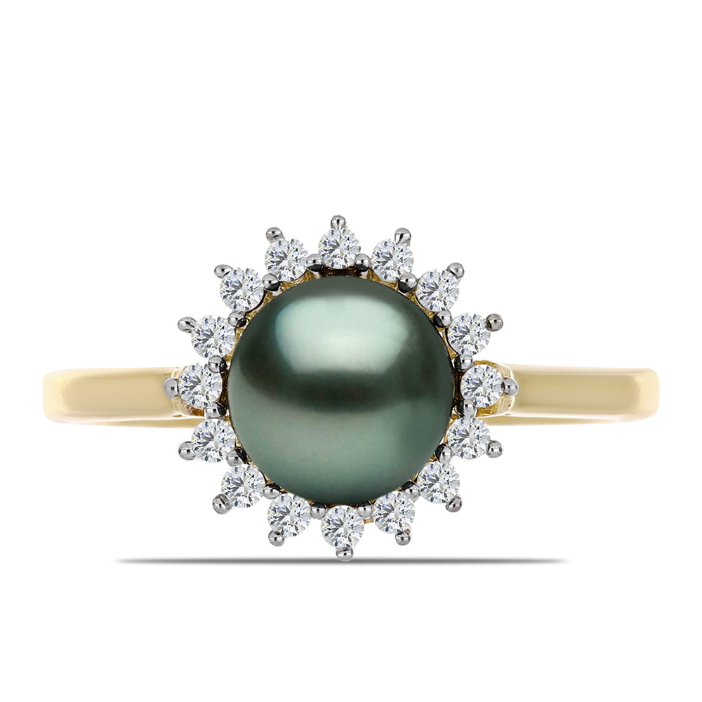 Inel din Argint 925 Placat cu Aur ( 2.49 grame ) cu Perlă De apă Dulce cu Efect "Verde Tahitian" și Topaz Alb 1.04 Carate 1 