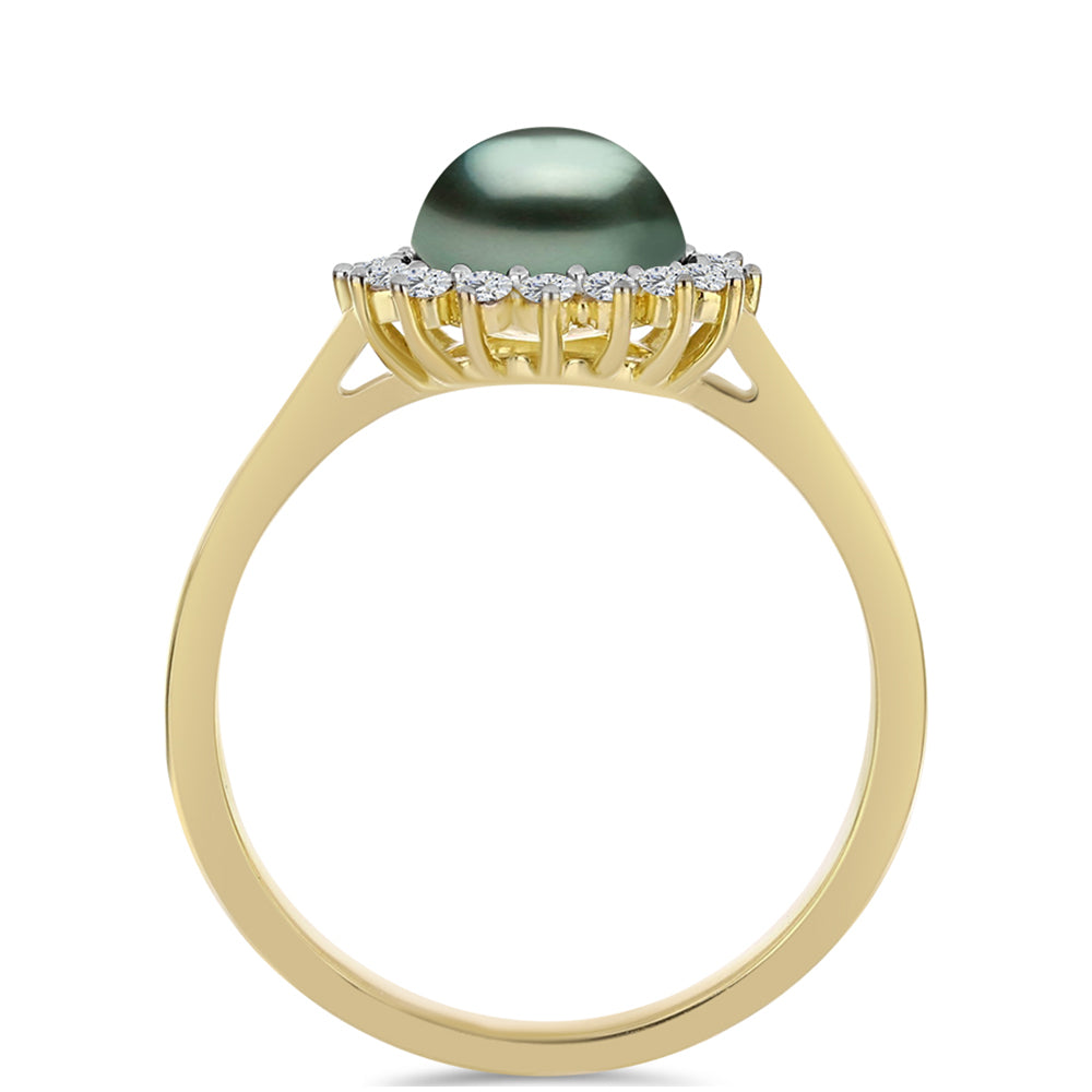 Inel din Argint 925 Placat cu Aur ( 2.49 grame ) cu Perlă De apă Dulce cu Efect "Verde Tahitian" și Topaz Alb 1.04 Carate