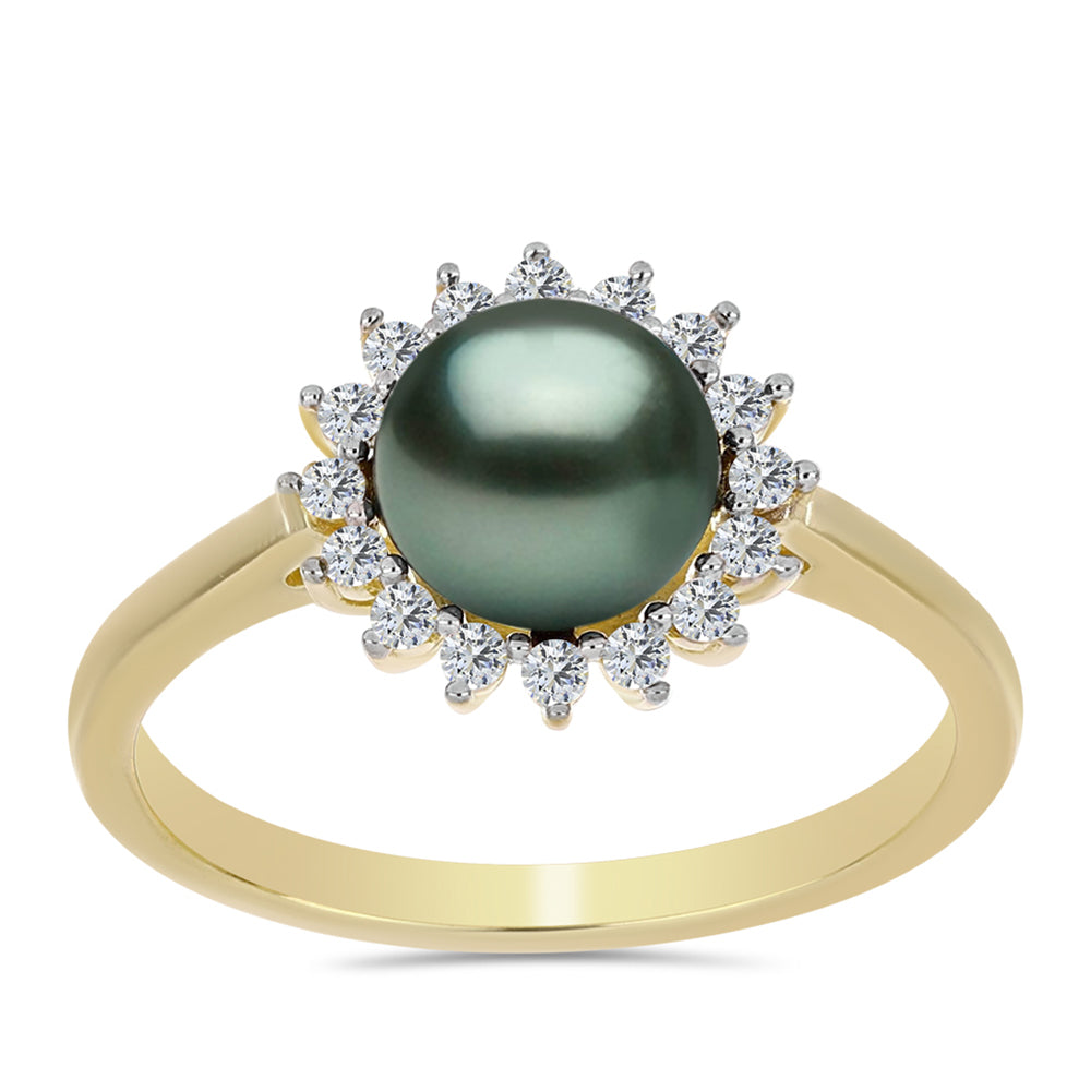 Inel din Argint 925 Placat cu Aur ( 2.49 grame ) cu Perlă De apă Dulce cu Efect "Verde Tahitian" și Topaz Alb 1.04 Carate