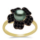 Inel din Argint 925 Placat cu Aur ( 3.71 grame ) cu Perlă De apă Dulce cu Efect "Verde Tahitian" și Spinel Negru Gorno Badakhshan 1.71 Carate