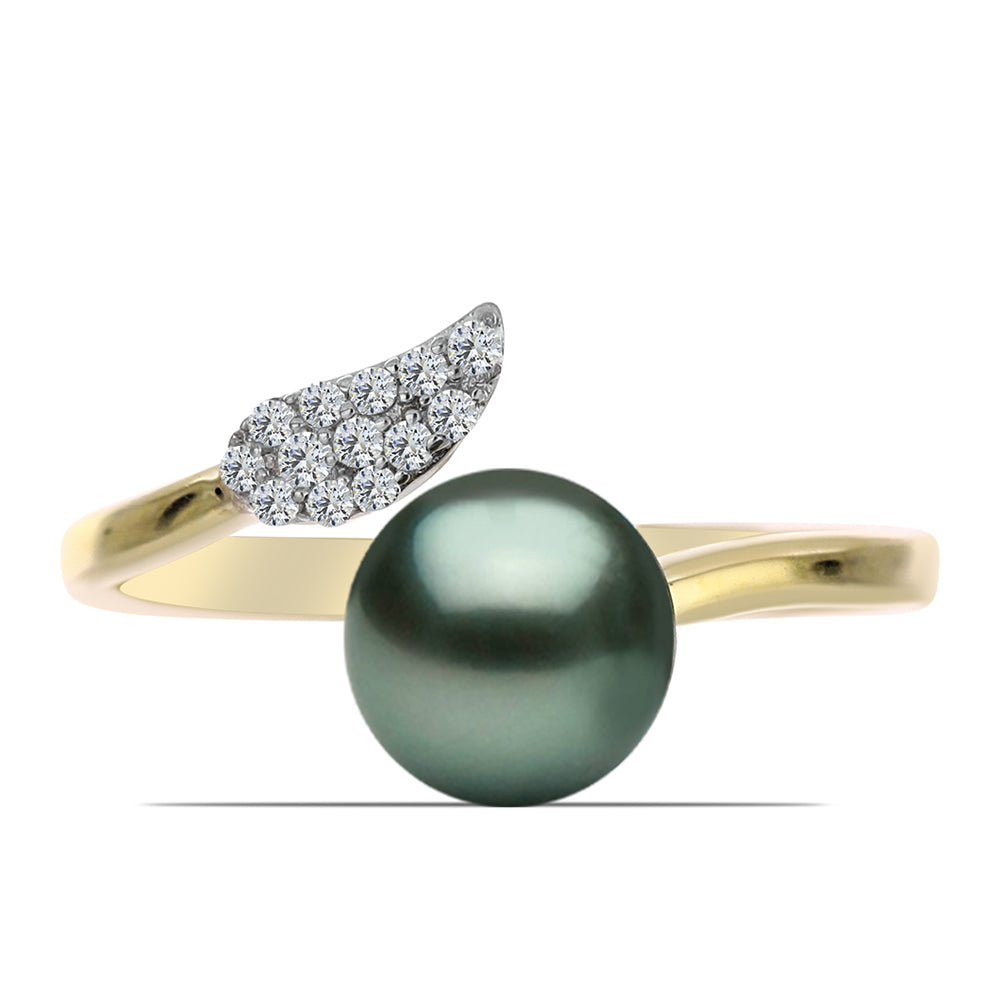 Inel din Argint 925 Placat cu Aur ( 2.29 grame ) cu Perlă De apă Dulce cu Efect "Verde Tahitian" și Topaz Alb 0.88 Carate 1 