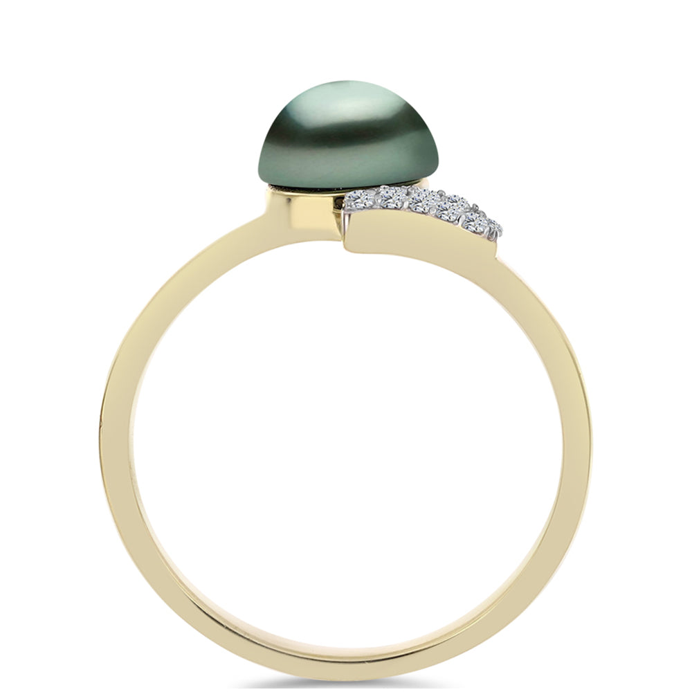 Inel din Argint 925 Placat cu Aur ( 2.29 grame ) cu Perlă De apă Dulce cu Efect "Verde Tahitian" și Topaz Alb 0.88 Carate