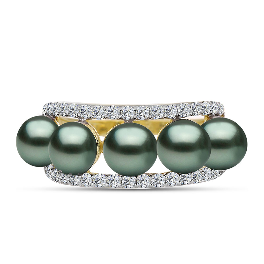 Inel din Argint 925 Placat cu Aur ( 3.43 grame ) cu Perlă De apă Dulce cu Efect "Verde Tahitian" și Topaz Alb 2.17 Carate 1 