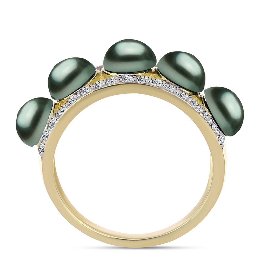 Inel din Argint 925 Placat cu Aur ( 3.43 grame ) cu Perlă De apă Dulce cu Efect "Verde Tahitian" și Topaz Alb 2.17 Carate