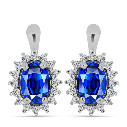 Cercei din Argint 925 ( 3.69 grame ) cu Safir Albastru Australian și Topaz Alb 2.54 Carate