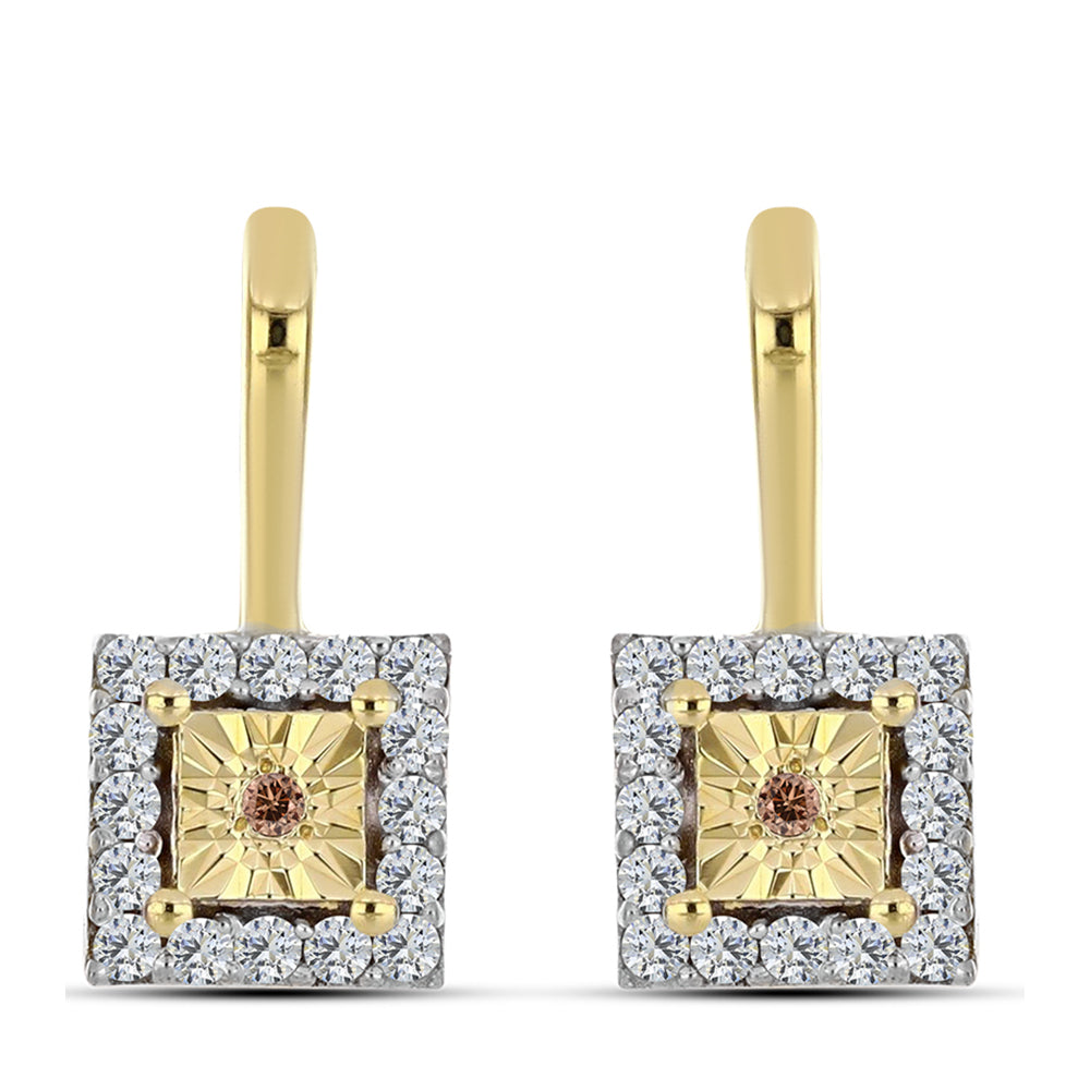 Cercei din Argint 925 Placat cu Aur ( 3.1 grame ) cu Diamant Coniac și Topaz Alb 0.3 Carate 1 