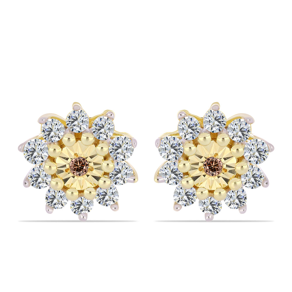 Cercei din Argint 925 Placat cu Aur ( 1.36 grame ) cu Diamant Coniac și Topaz Alb 0.31 Carate