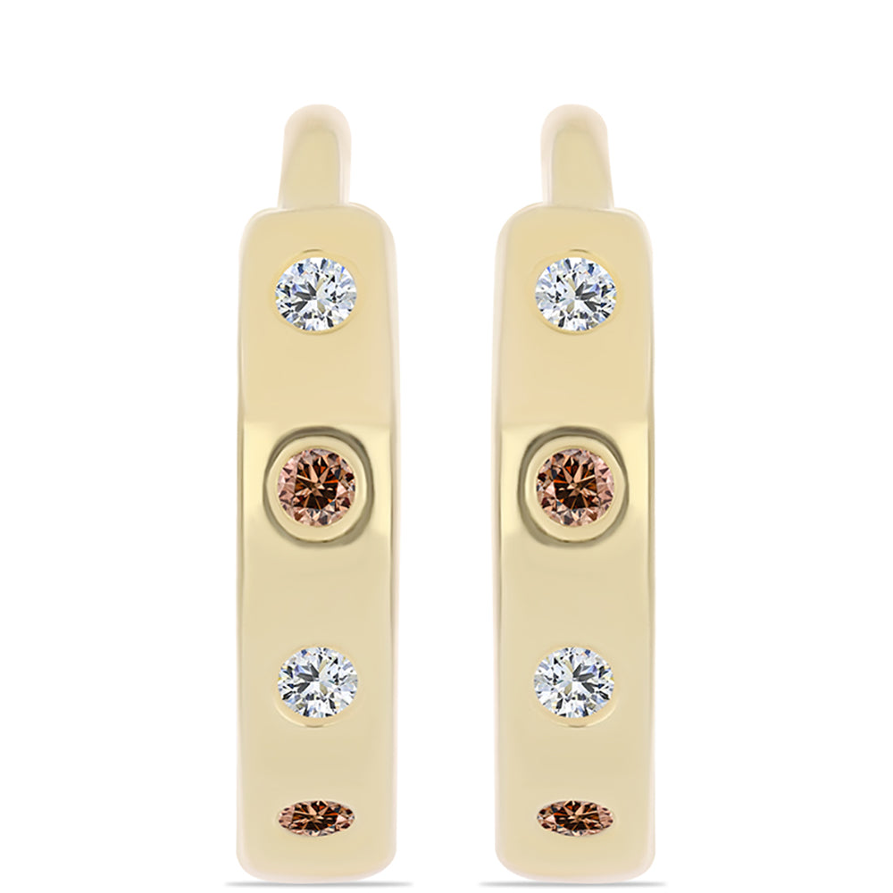 Cercei din Argint 925 Placat cu Aur ( 1.28 grame ) cu Diamant Coniac și Topaz Alb 0.08 Carate 1 