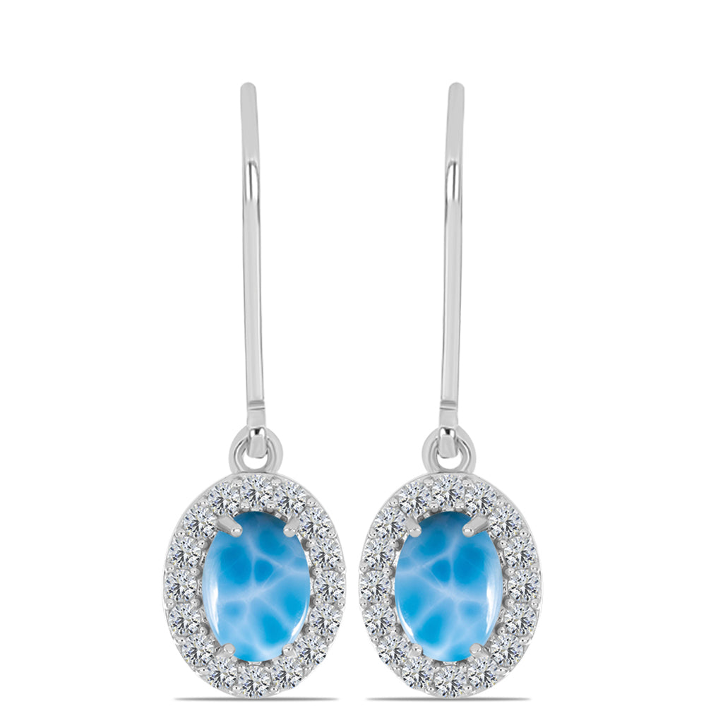 Cercei din Argint 925 ( 2.41 grame ) cu Larimar de Barahona și Topaz Alb 2.58 Carate