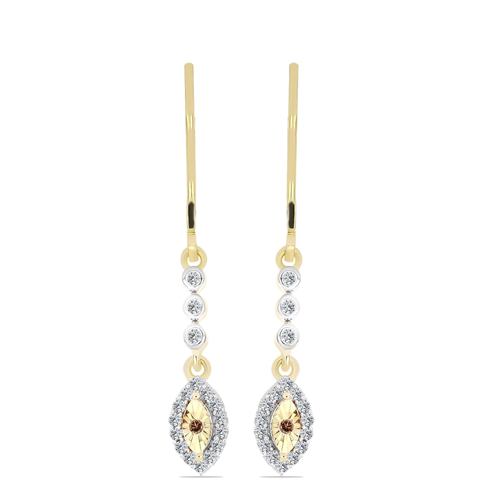 Cercei din Argint 925 Placat cu Aur ( 2.21 grame ) cu Diamant Coniac și Topaz Alb 0.29 Carate 1 