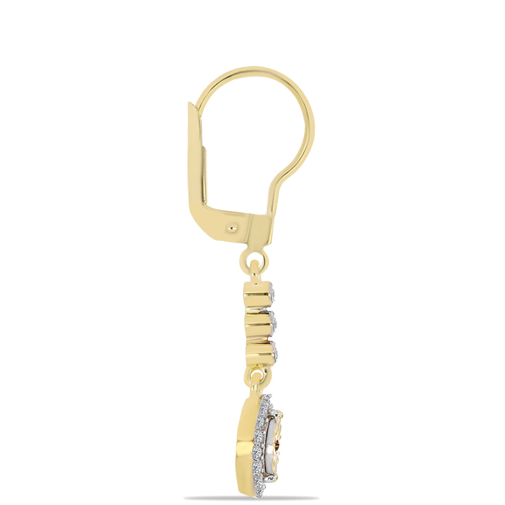 Cercei din Argint 925 Placat cu Aur ( 2.21 grame ) cu Diamant Coniac și Topaz Alb 0.29 Carate 2 