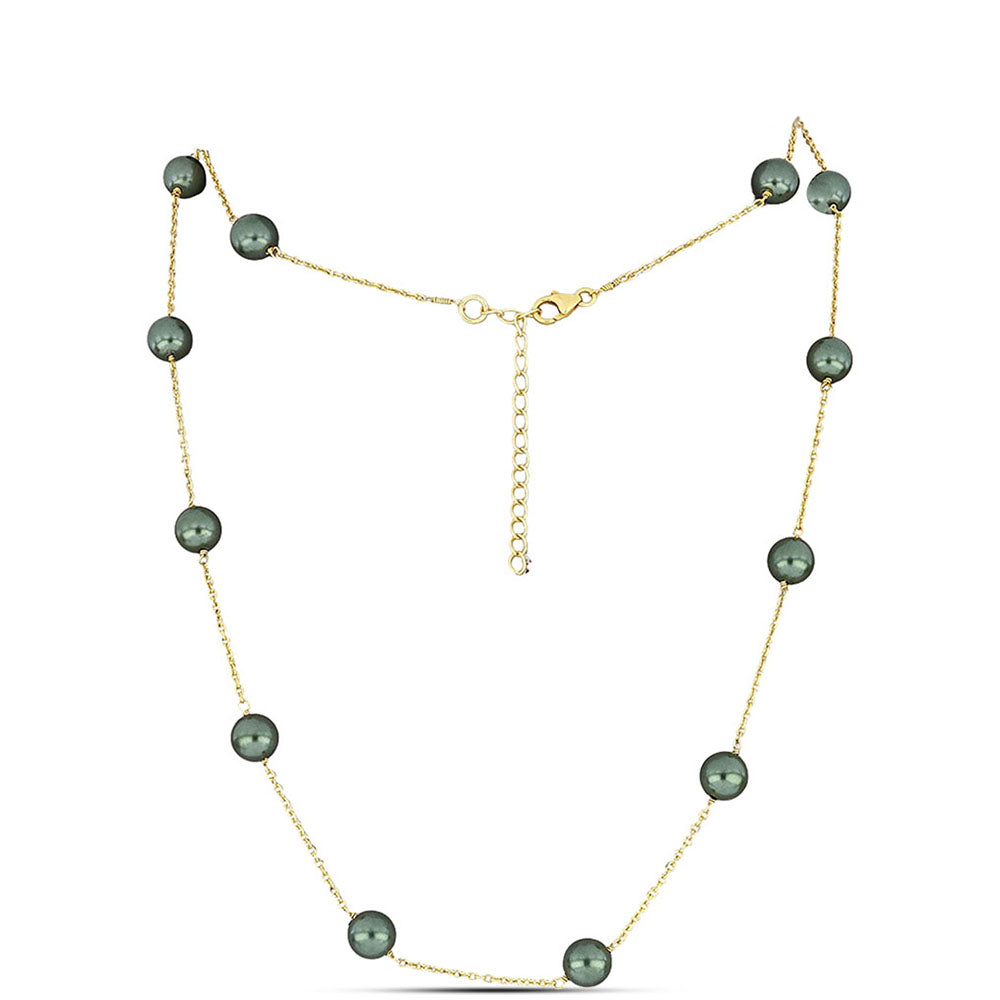 Colier din Argint 925 Placat cu Aur ( 2.53 grame ) cu Perlă De apă Dulce cu Efect "Verde Tahitian" 33.07 Carate 1 