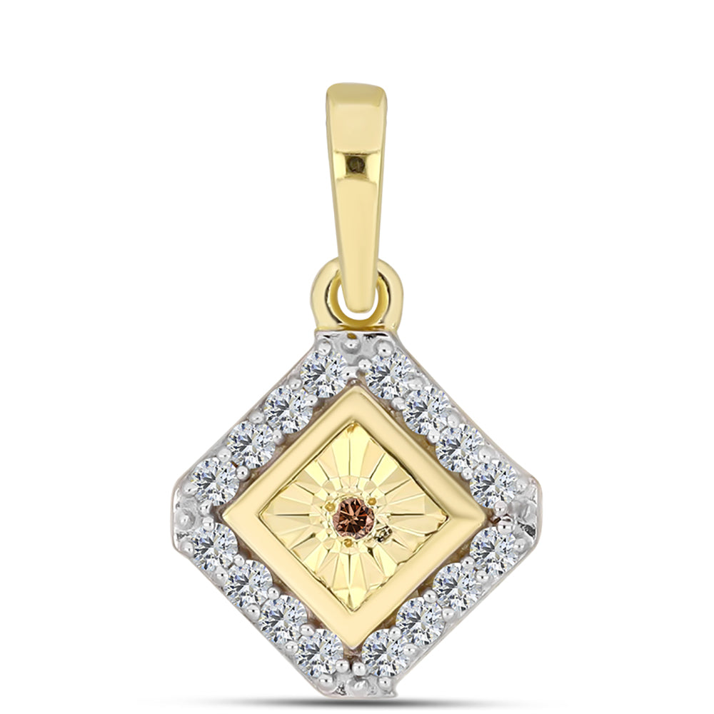 Pandantiv din Argint 925 Placat cu Aur ( 1.25 grame ) cu Diamant Coniac și Topaz Alb 0.2 Carate 1 