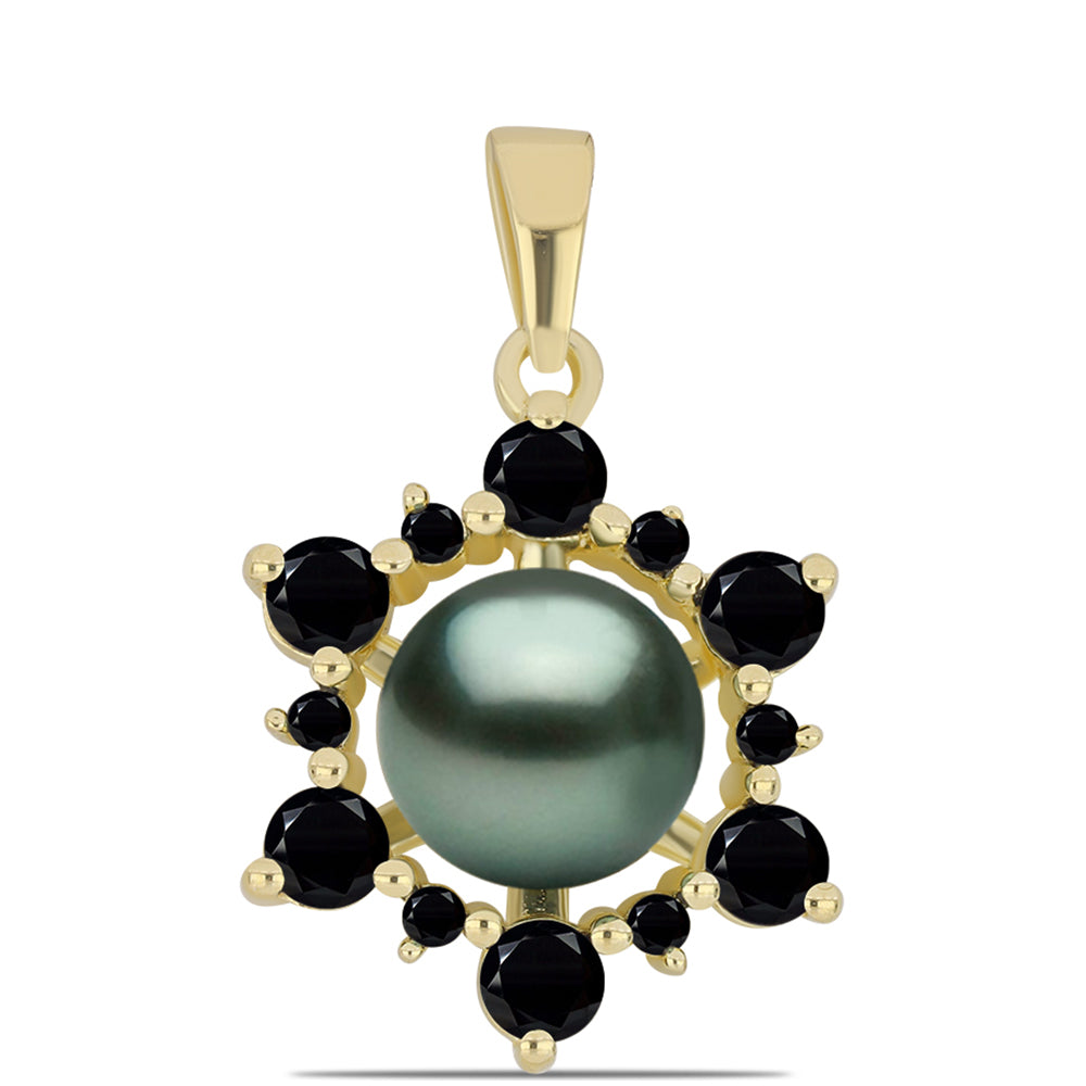 Pandantiv din Argint 925 Placat cu Aur ( 1.54 grame ) cu Perlă De apă Dulce cu Efect "Verde Tahitian" și Spinel Negru Gorno Badakhshan 1.69 Carate 1 