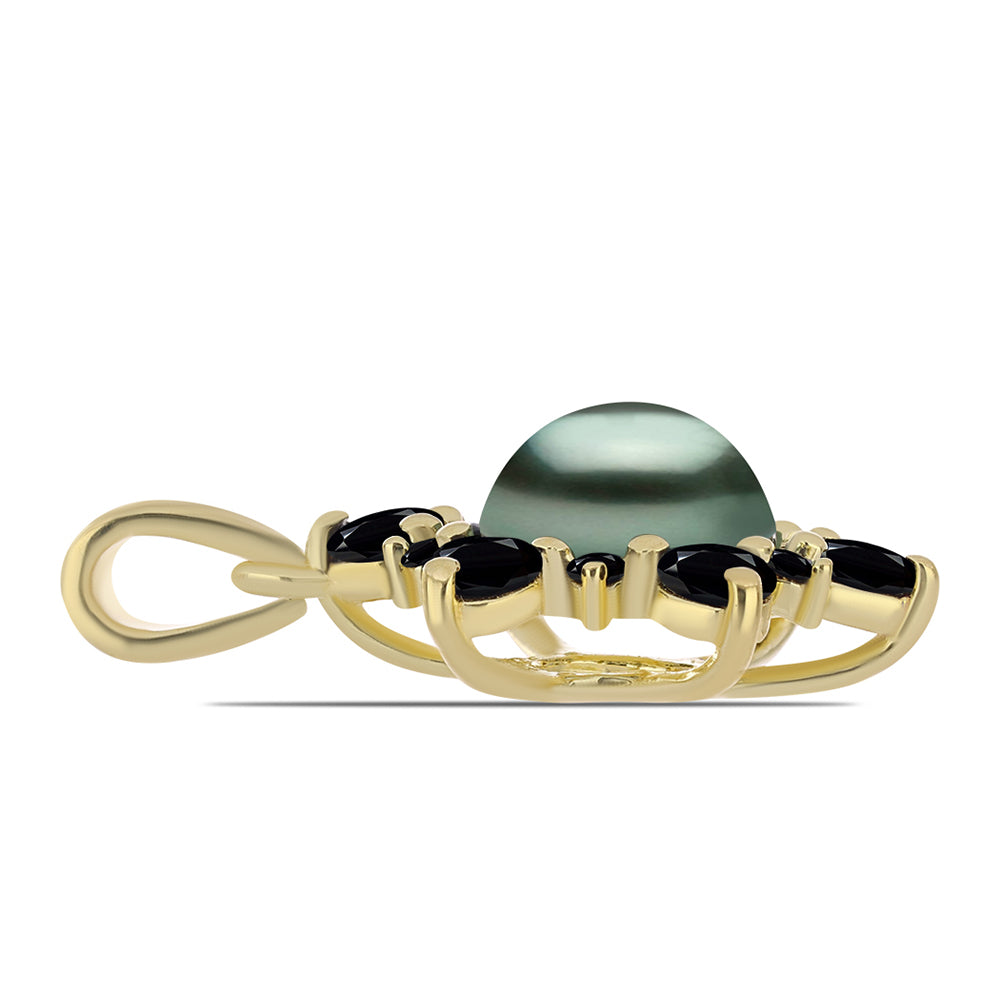 Pandantiv din Argint 925 Placat cu Aur ( 1.54 grame ) cu Perlă De apă Dulce cu Efect "Verde Tahitian" și Spinel Negru Gorno Badakhshan 1.69 Carate 2 