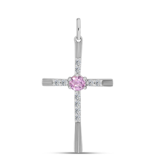 Cruce Pandantiv din Argint 925 ( 2.48 grame ) cu Kunzit Pala și Topaz Alb 1.1 Carate