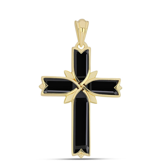 Cruce Pandantiv din Argint 925 Placat cu Aur ( 3.29 grame ) cu Onix Negru 2.7 Carate