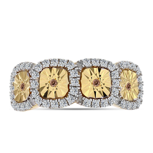 Inel din Argint 925 Placat cu Aur ( 4.37 grame ) cu Diamant Coniac și Topaz Alb 0.47 Carate