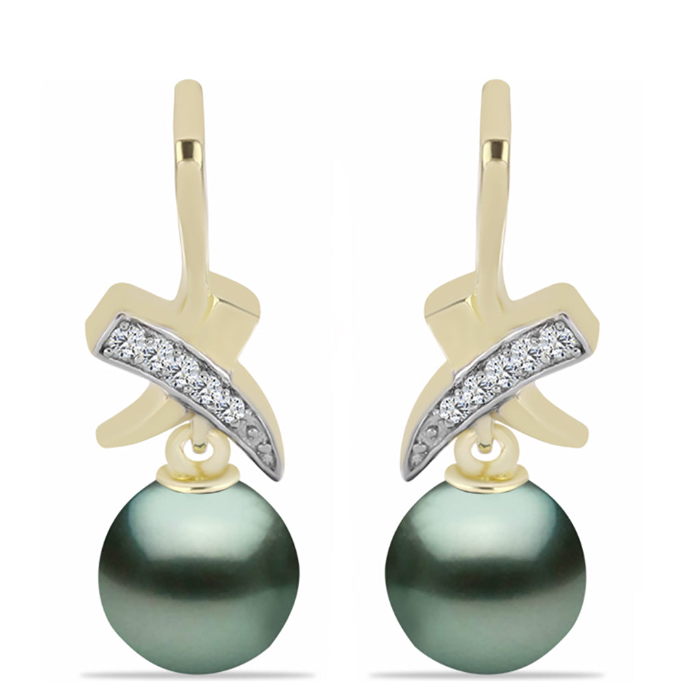 Cercei din Argint 925 Placat cu Aur ( 3.32 grame ) cu Perlă De apă Dulce cu Efect "Verde Tahitian" și Topaz Alb 8.48 Carate 1 