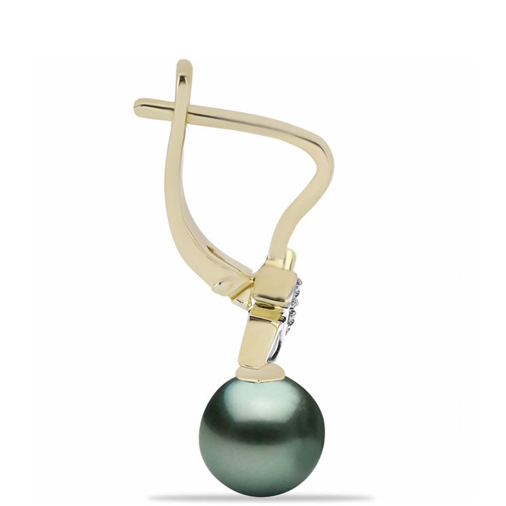 Cercei din Argint 925 Placat cu Aur ( 3.32 grame ) cu Perlă De apă Dulce cu Efect "Verde Tahitian" și Topaz Alb 8.48 Carate 2 