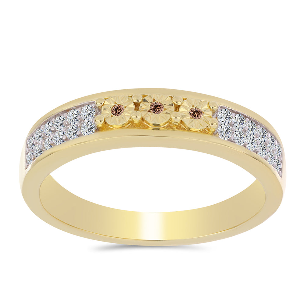 Inel din Argint 925 Placat cu Aur ( 3.95 grame ) cu Diamant Coniac și Topaz Alb 0.38 Carate 3 